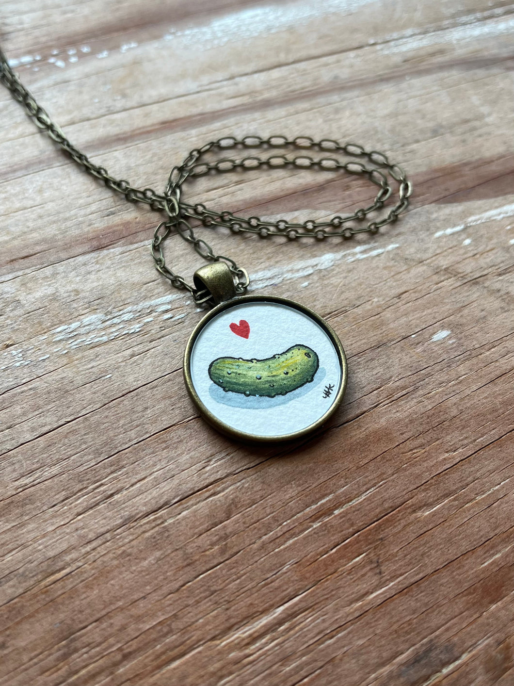 Pickle Love Pendant, Original Watercolor Hand Painted Necklace