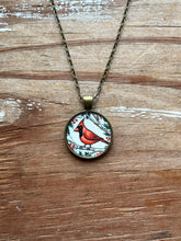 Load image into Gallery viewer, Red Cardinal Necklace, Watercolor Hand Painted Necklace, Original Art Pendant