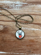 Load image into Gallery viewer, Paint Brushes in Coffee Mug, Watercolor Hand Painted Necklace, Original Art Pendant