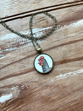 Load image into Gallery viewer, Barred Rock Chicken Necklace, Hand Painted Pendant, Original Watercolor Art