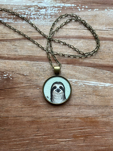 Sloth Necklace, Original Hand Painted Pendant