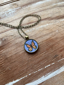 Butterfly Watercolor Hand Painted Necklace, Original Art Pendant, Special Gifts for Her