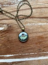 Load image into Gallery viewer, Tiny House on a Hill, Watercolor Landscape Hand Painted Necklace, Original Art Pendant