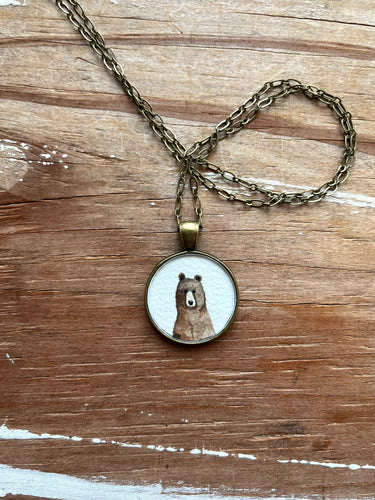 Brown Bear Necklace - Original Hand Painted Necklace