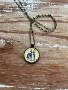 Black and White Bunny Necklace - Original Hand Painted Necklace
