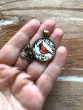 Load image into Gallery viewer, Red Cardinal Necklace, Watercolor Hand Painted Necklace, Original Art Pendant