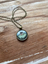 Load image into Gallery viewer, Tiny House on a Hill, Watercolor Landscape Hand Painted Necklace, Original Art Pendant