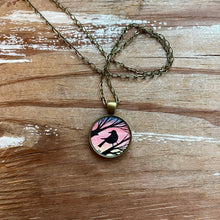Load image into Gallery viewer, Blackbird Silhouette by Sunset, Watercolor Hand Painted Necklace, Original Art Pendant
