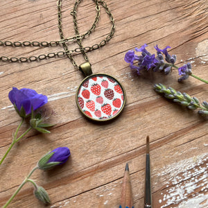 Strawberry Collection, Hand Painted Necklace, Original Watercolor Painting