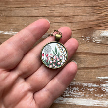 Load image into Gallery viewer, Vintage Florals Pink Wildflowers, Hand Painted Necklace, Inspired by Vintage Floral Fabric, Original Watercolor Painting