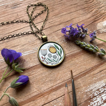 Load image into Gallery viewer, Wildflower Vintage Florals, Hand Painted Necklace, Inspired by Vintage Floral Fabric, Original Watercolor Painting