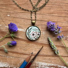 Load image into Gallery viewer, Pink Vintage Florals Wildflowers, Hand Painted Necklace, Inspired by Vintage Floral Fabric, Original Watercolor Painting