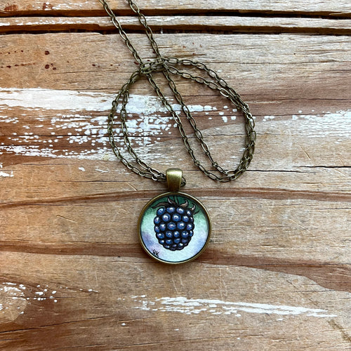 Blackberry Necklace, Original Watercolor Hand Painted Necklace