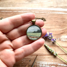 Load image into Gallery viewer, Vineyard Landscape Art, Hand Painted Necklace, Original Watercolor Painting