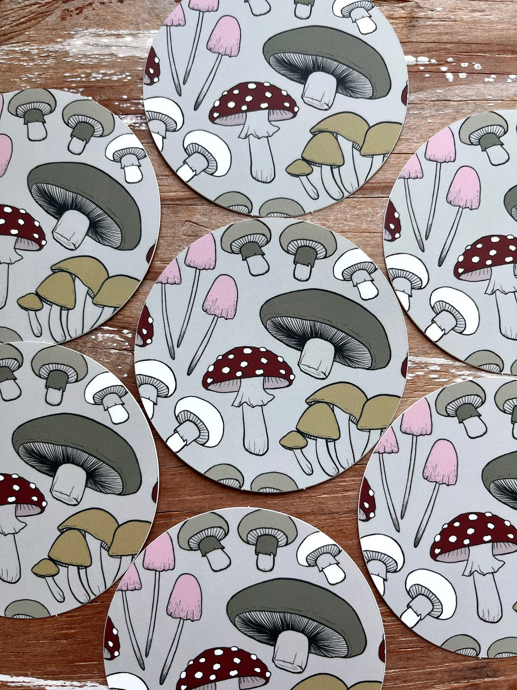 Mushroom Art Sticker, Round Vinyl Sticker, FREE SHIPPING