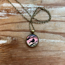Load image into Gallery viewer, Blackbird Silhouette by Sunset, Watercolor Hand Painted Necklace, Original Art Pendant