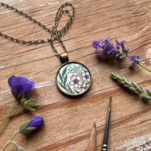 Load image into Gallery viewer, Pink Vintage Florals Wildflowers, Hand Painted Necklace, Inspired by Vintage Floral Fabric, Original Watercolor Painting