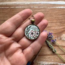 Load image into Gallery viewer, Pink Vintage Florals Wildflowers, Hand Painted Necklace, Inspired by Vintage Floral Fabric, Original Watercolor Painting