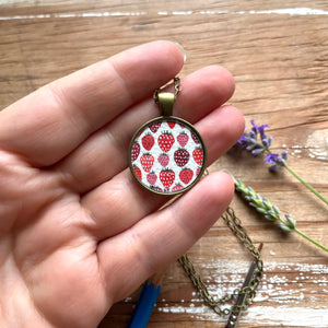 Strawberry Collection, Hand Painted Necklace, Original Watercolor Painting