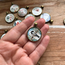 Load image into Gallery viewer, Chickadee Art, Hand Painted Necklace, Chickadee Watercolor Pendant
