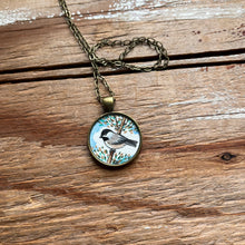 Load image into Gallery viewer, Chickadee Art, Hand Painted Necklace, Chickadee Watercolor Pendant