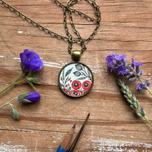 Load image into Gallery viewer, Red Poppies Vintage Florals, Hand Painted Necklace, Inspired by Vintage Floral Fabric, Original Watercolor Painting