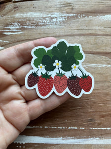 Strawberries Print Sticker, Vinyl Sticker, 3 inch, FREE SHIPPING