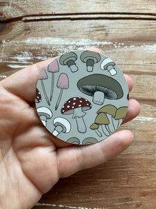 Mushroom Art Sticker, Round Vinyl Sticker, FREE SHIPPING