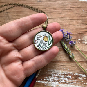 Wildflower Vintage Florals, Hand Painted Necklace, Inspired by Vintage Floral Fabric, Original Watercolor Painting