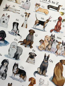 DOGGOS Print *with letters*, Dog Breed Alphabet Fine Art Giclee Print, 9x12 inch