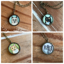 Load image into Gallery viewer, A Custom Cat Portrait Hand Painted Necklace, Original Watercolor Pet Portrait Painting by Heather Kent