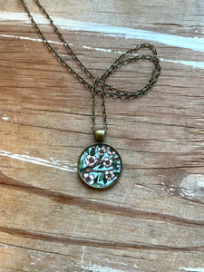 Hand Painted Necklace, Tree Blossoms - Watercolor Hand Painted Pendant - Gifts for Her, Gifts for Mom