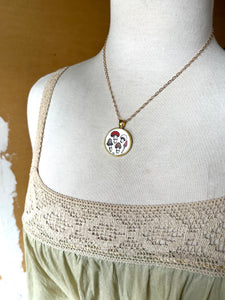 Mushrooms Pendant, Original Watercolor Hand Painted Necklace
