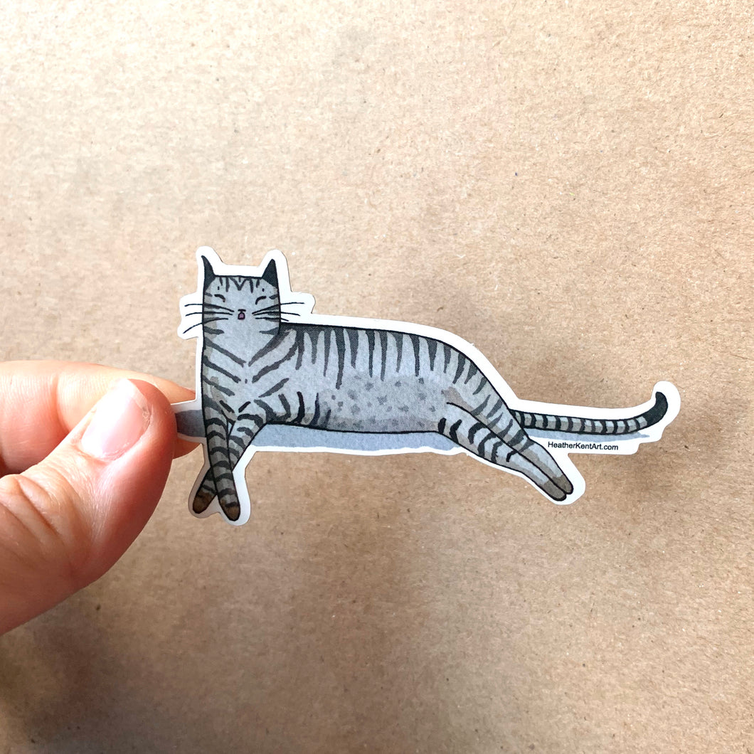Gray Tabby Cat Sleeping -  Vinyl Decal Sticker, 3 inch, FREE SHIPPING