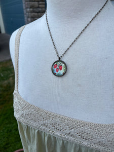 Strawberry Necklace, Original Watercolor Hand Painted Necklace
