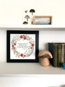 Hymn Wall Art Quote, Vintage Florals Wreath Fine Art Print, 10x10in, “Sweet will be the flower.”