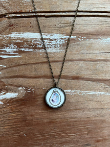 Oyster Shell Art, Original Watercolor Hand Painted Necklace Pendant, Seashell Painting