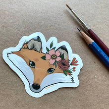 Load image into Gallery viewer, Mrs Fox with a Floral Crown Vinyl Sticker, 3 inch, FREE SHIPPING