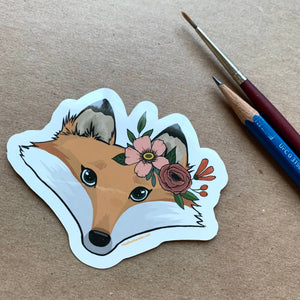 Mrs Fox with a Floral Crown Vinyl Sticker, 3 inch, FREE SHIPPING