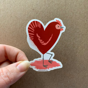 Chicken Love, Red Heart Chicken Vinyl Sticker, 3 inch, Valentines Day - Free Shipping