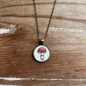 Toadstool Mushroom Necklace, Original Watercolor Hand Painted Necklace