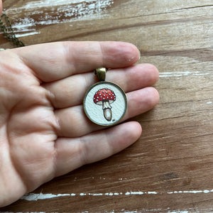 Toadstool Mushroom Necklace, Original Watercolor Hand Painted Necklace