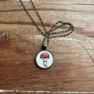 Toadstool Mushroom Necklace, Original Watercolor Hand Painted Necklace