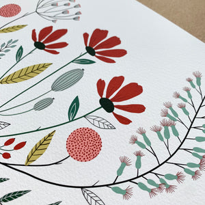 Vintage Florals Wildflower Bouquet Fine Art Print, Botanical Print of Original Digital Drawing, 8x10in