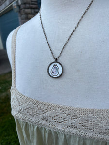 Oyster Shell Art, Original Watercolor Hand Painted Necklace Pendant, Seashell Painting