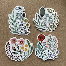 Load image into Gallery viewer, Set of 4 Vintage Florals Stickers, Vinyl Sticker, 3 inch, FREE SHIPPING