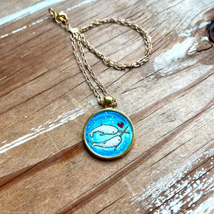 Narwhal Love - Original Hand Painted Necklace, Cute & Funny Narwhal Illustration