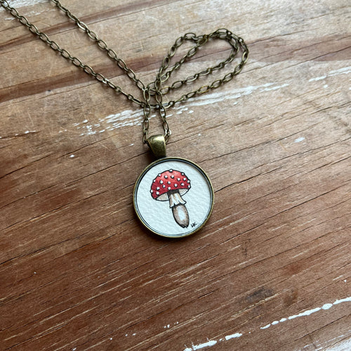 Toadstool Mushroom Necklace, Original Watercolor Hand Painted Necklace