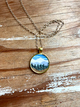 Load image into Gallery viewer, Golden Mountain Landscape, Watercolor Landscape Hand Painted Necklace, Original Art Pendant with Gold