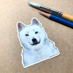Jindo Dog Vinyl Stickers, 3 inch, Doggos Sticker, White Korean Jindo Dog Art